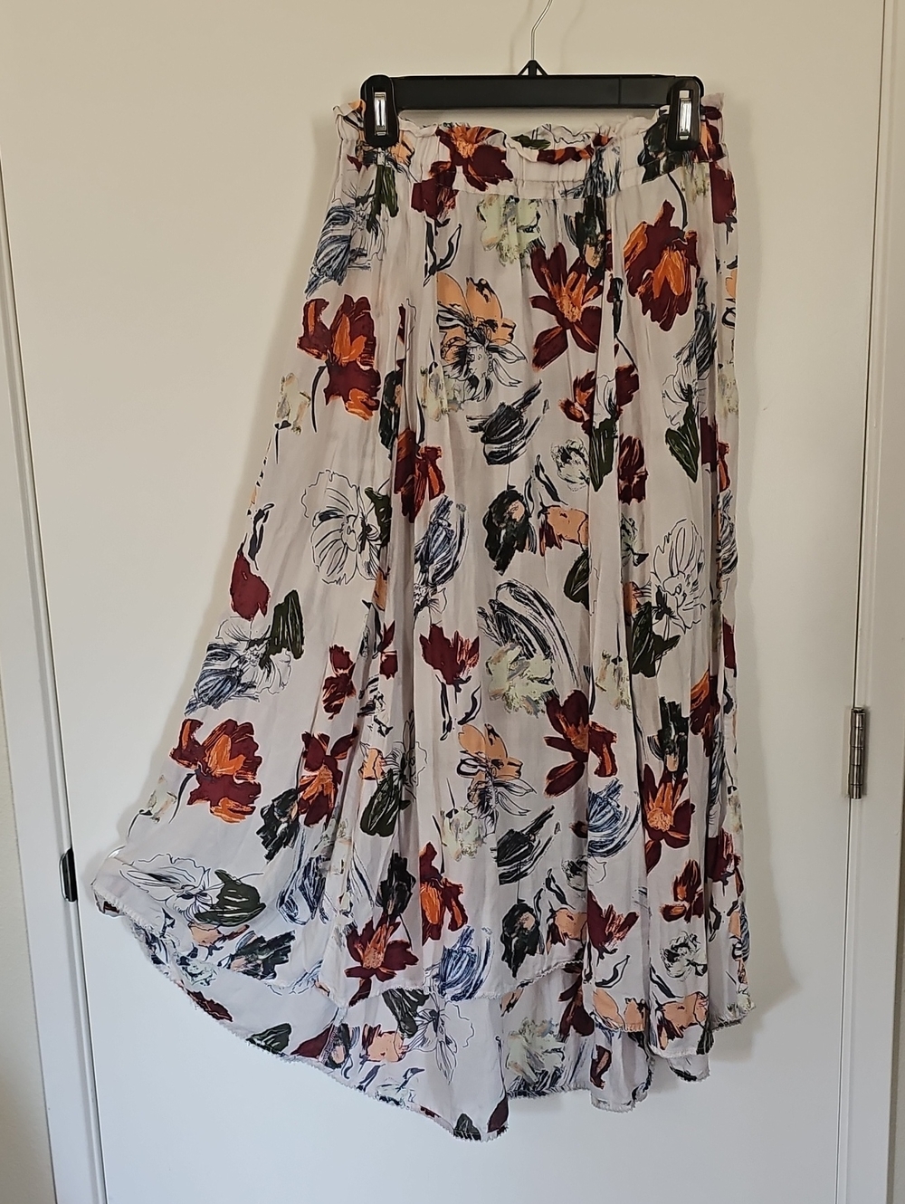Melrose and Market Floral Cream Maxi Skirt with Red, Orange and Blue Accents